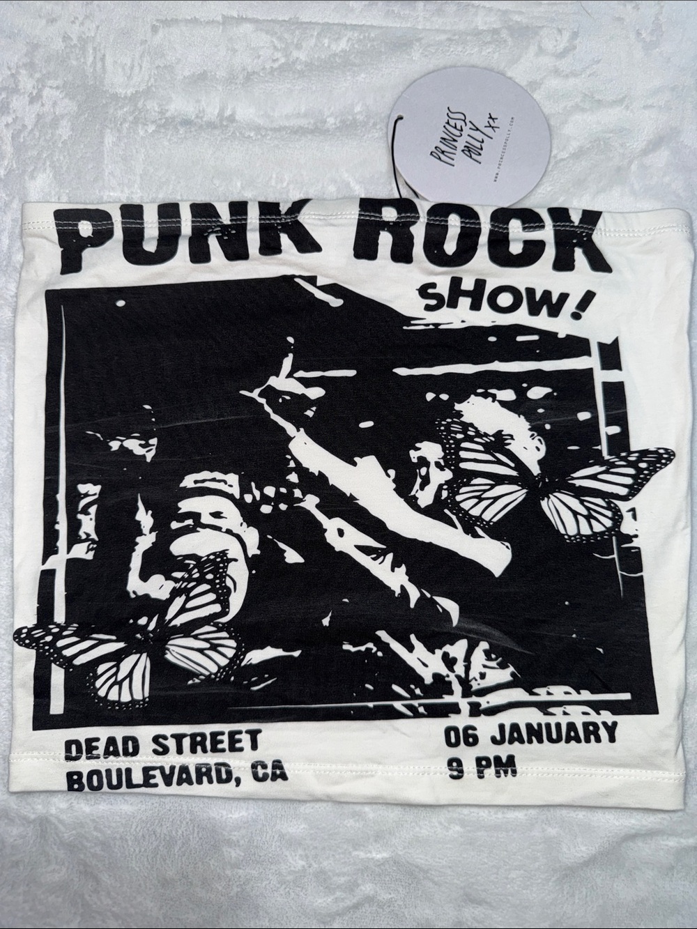 Princess Polly Black & White Punk Rock Graphic Tube Top